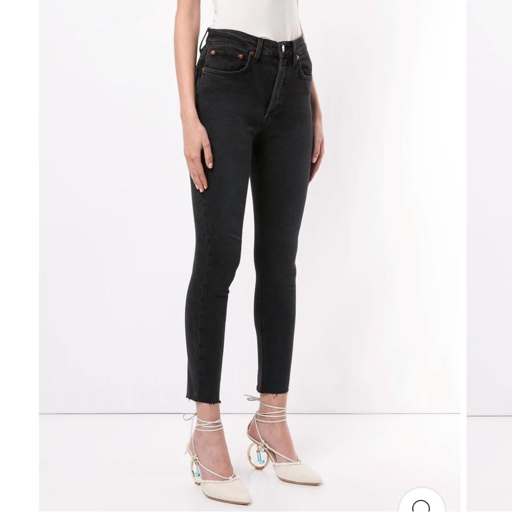 Re/Done Jeans Black Skinny Cropped Ankle High Rise Button Fly Size 24